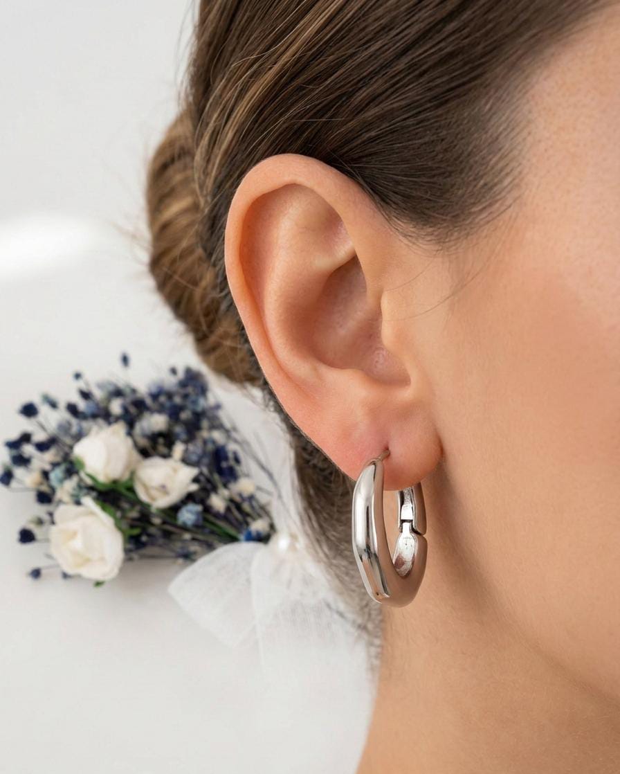 316 Çelik - Halka Model Küpe Silver